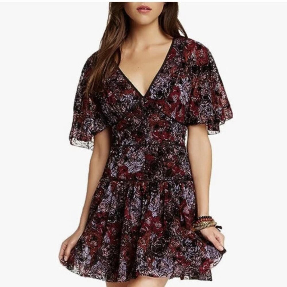 Free People F827Y400 Perfect Dream Black Berry Combo FitFlare Chiffon Dress
